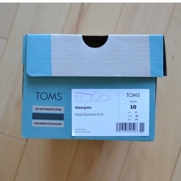 NWT TOMS Gold Sparkle Knit Alpargata Espadrille Slip On Flats Size 10 - Picture 5 of 5